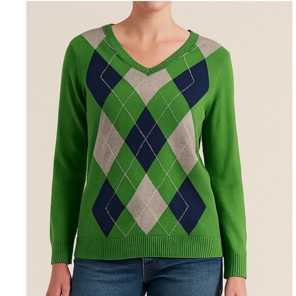 NWT IZOD Vintage Argyle V Neck Pullover Sweater Green Blue Gray Size XXL - Picture 1 of 7